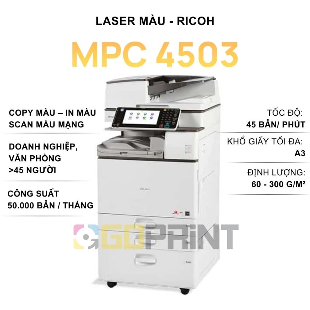 Máy photocopy RICOH MPC 4503, tốc độ 45 bản/phút