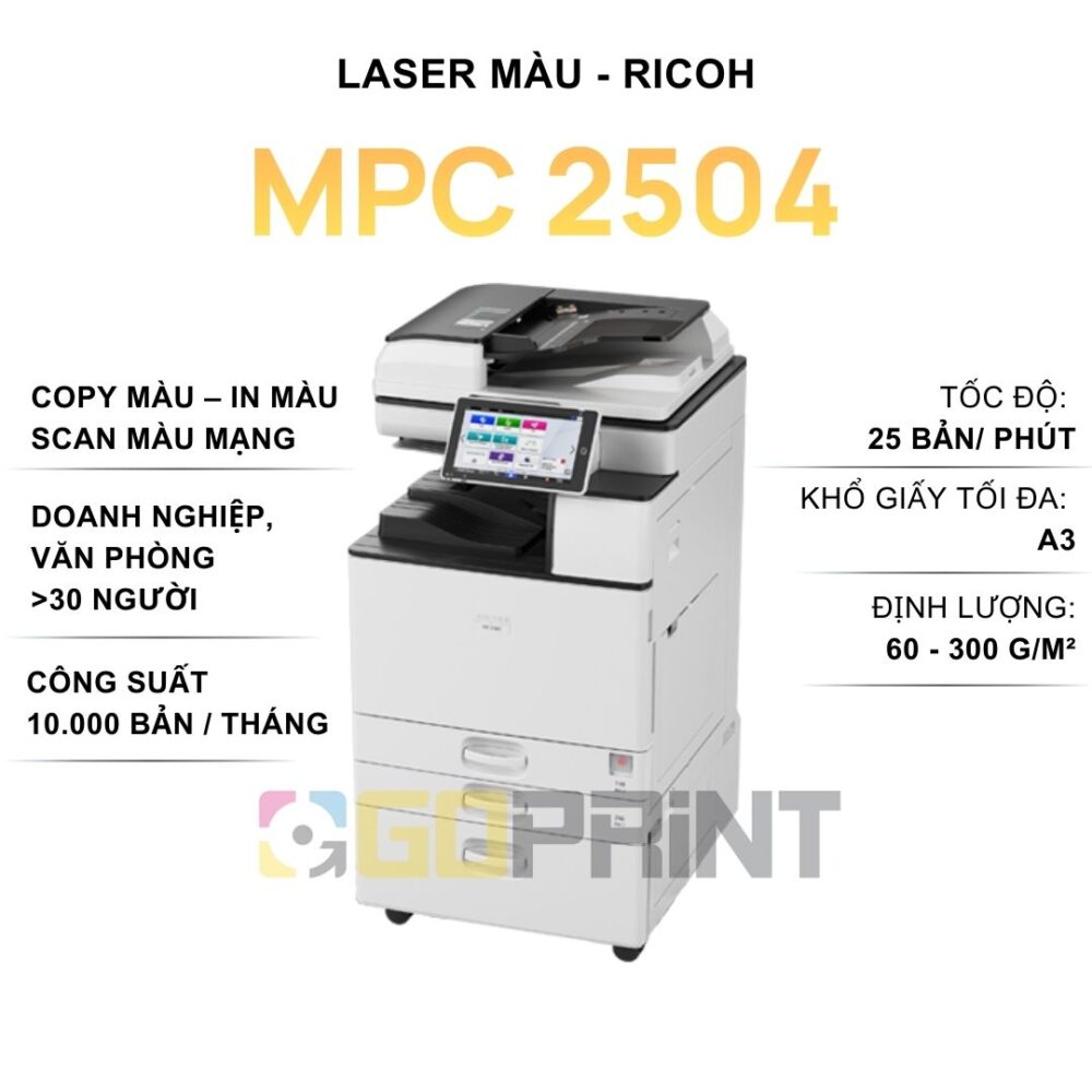 Máy photocopy RICOH MPC 2504 kỹ thuật số, Laser màu