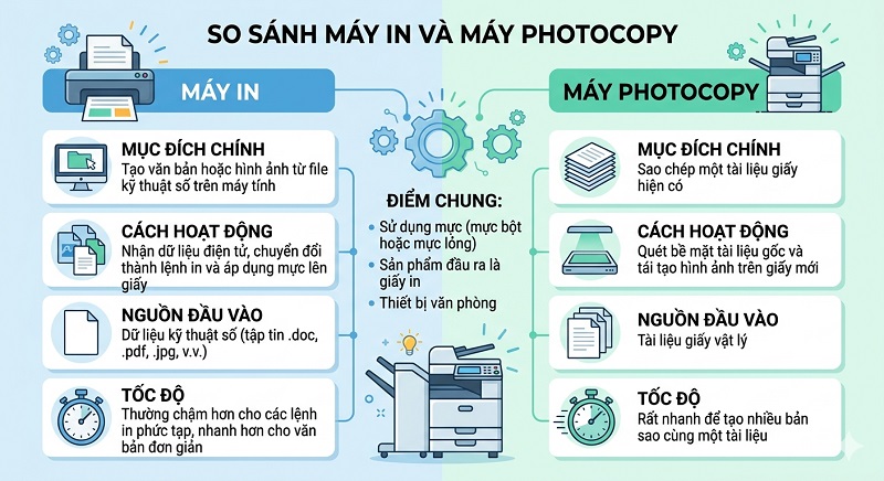 Thuê Máy Photocopy và Thuê Máy In Khác Nhau Như Thế Nào?